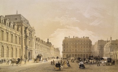 View of the Facade of the Louvre, the Rue de Rivoli and the Palais Royal, 1855 by Louis Jules Arnout